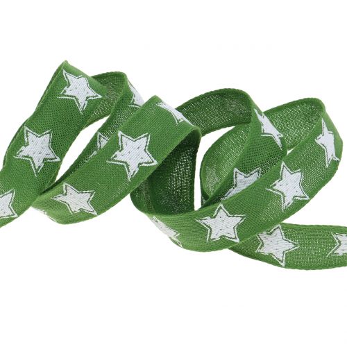 Floristik24 Ruban de Noël en lin avec étoile verte 25mm 15m
