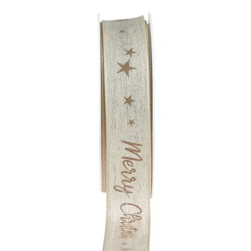 Article Ruban de Noël Ruban de lin Joyeux Noël marron 25mm 15m