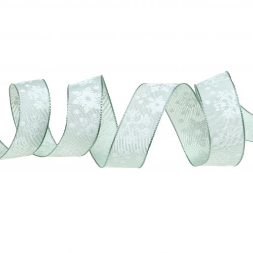 Floristik24 Ruban de Noël menthe avec flocon de neige 25mm 20m