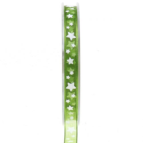 Ruban de Noël en organza vert avec étoile 10mm 20m