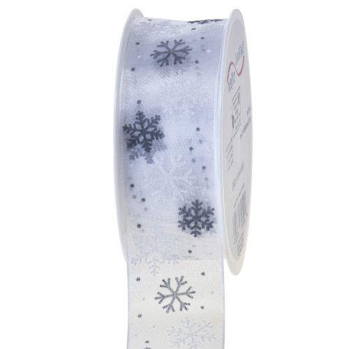 Article Ruban de Noël organza flocons de neige blanc gris 40mm 15m