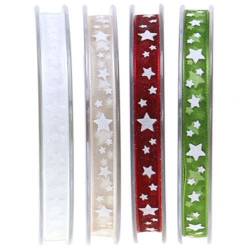 Ruban de Noël en organza avec motif étoile 10mm 20m
