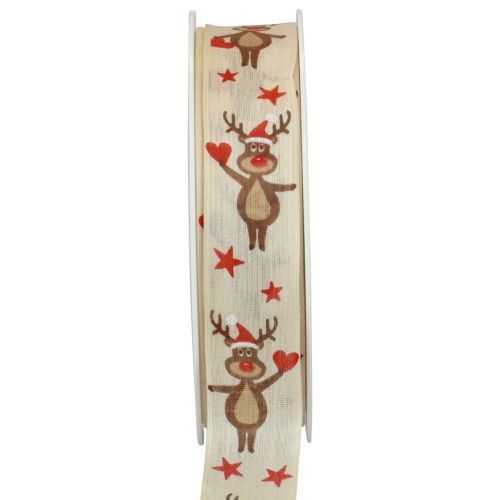 Floristik24 Ruban de Noël ruban cadeau crème renne Noël 25mm 20m
