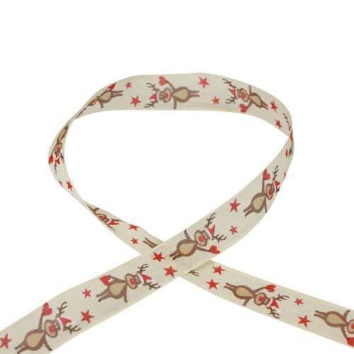 Floristik24 Ruban de Noël ruban cadeau crème renne Noël 25mm 20m