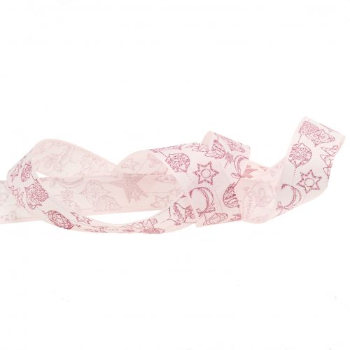 Floristik24 Ruban déco rose avec motif de Noël 25mm 18m
