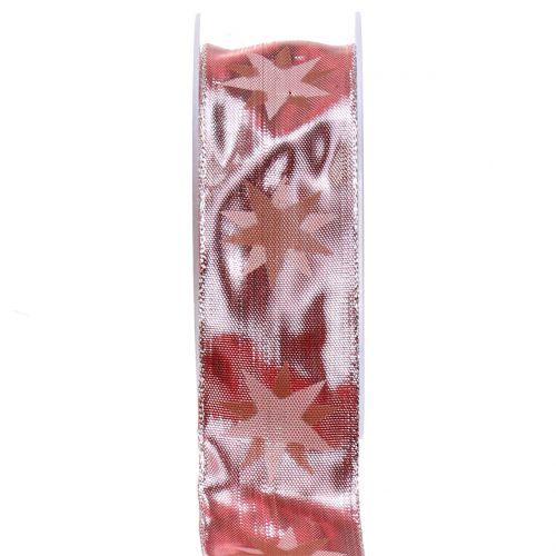 Floristik24 Ruban de Noël holographique rose, argent 40mm 20m