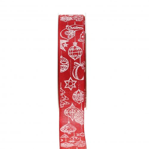 Floristik24 Ruban décoratif rouge avec motif de Noël 25mm 18m