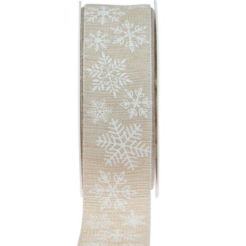 Floristik24 Ruban de Noël ruban cadeau beige flocon de neige 35mm 15m