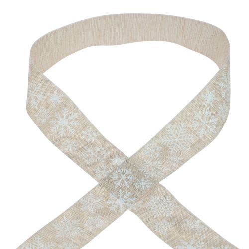 Floristik24 Ruban de Noël ruban cadeau beige flocon de neige 35mm 15m