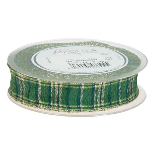 Article Ruban décoratif Ruban de Noël écossais vert or 25mm 20m