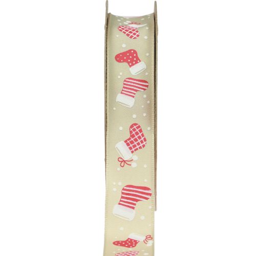 Ruban de Noël bottes ruban cadeau beige rouge 25mm 15m