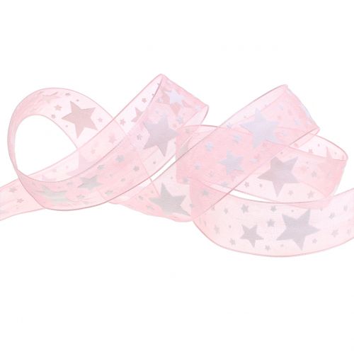 Bande de Noël en organza avec motif étoile 15mm 20m
