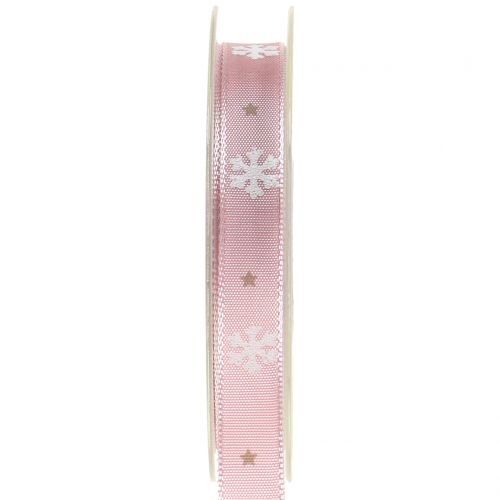 Floristik24 Ruban de Noël avec flocon de neige rose 15mm 20m