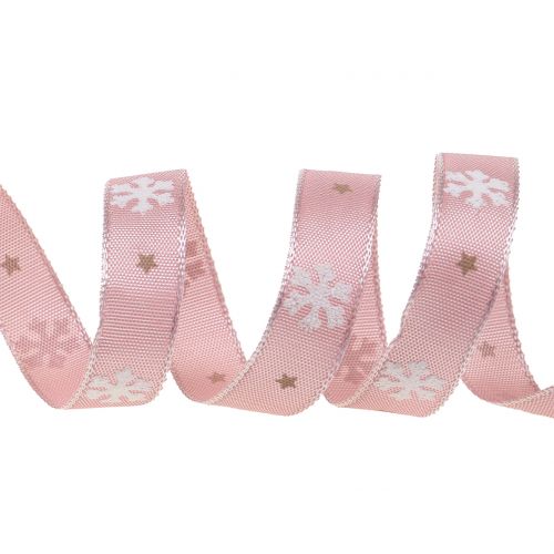 Floristik24 Ruban de Noël avec flocon de neige rose 15mm 20m