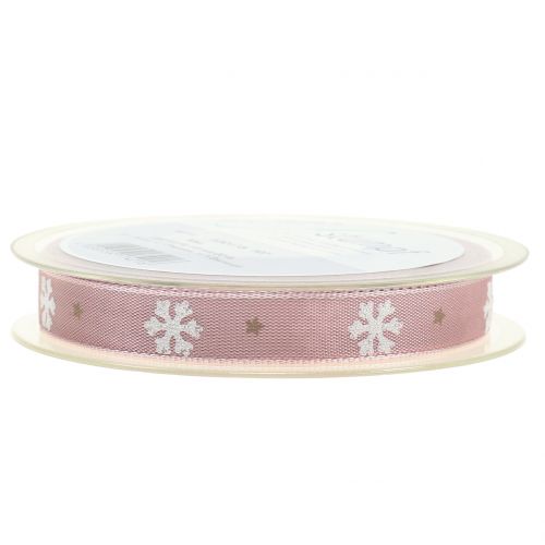 Floristik24 Ruban de Noël avec flocon de neige rose 15mm 20m