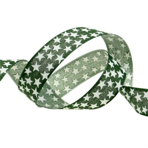 Floristik24 Ruban de Noël avec étoile verte, blanche 25mm 20m