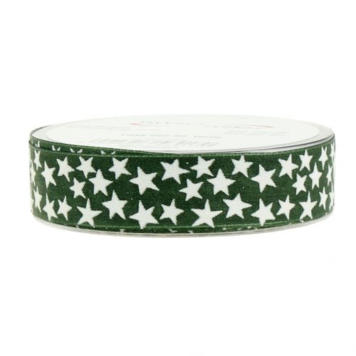 Floristik24 Ruban de Noël avec étoile verte, blanche 25mm 20m