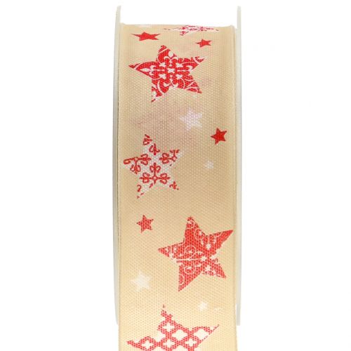 Floristik24 Ruban de Noël avec motif étoile crème 40mm 20m
