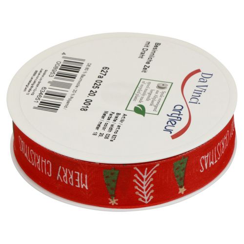 Article Ruban cadeau, ruban de Noël, ruban de Noël Joyeux Noël 25mm 18m
