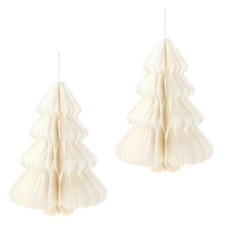 Article Sapin de Noël en papier à suspendre blanc 40cm 2pcs