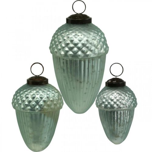 Ornements de sapin de Noël gland verre menthe 11-14.5cm lot de 3
