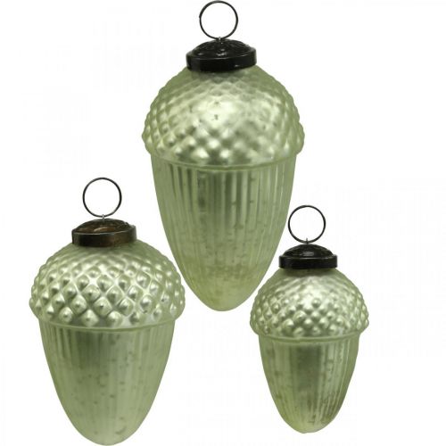 Floristik24 Ornements de Sapin de Noël Gland Verre Vert 11-14.5cm Lot de 3