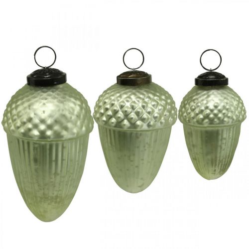 Floristik24 Ornements de Sapin de Noël Gland Verre Vert 11-14.5cm Lot de 3