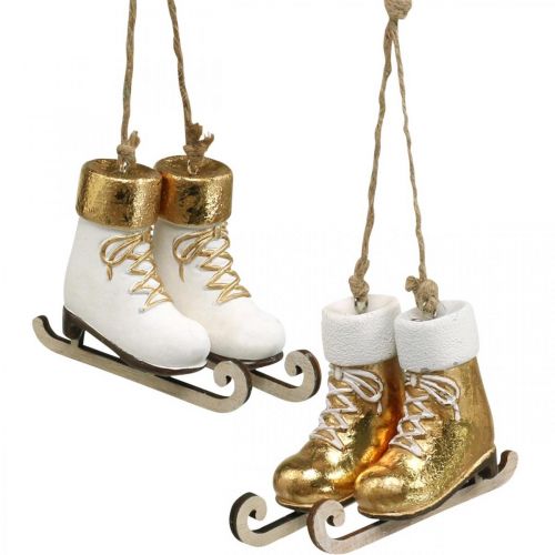 Décoration de sapin de Noël patin à glace or, blanc 10×8×3cm 2paires