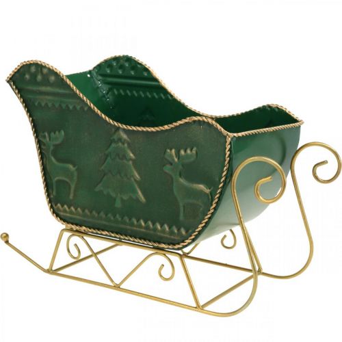 Floristik24 Décoration de Noël déco traîneau Traîneau de Noël vert/or 30×12.5×20cm
