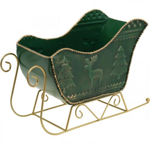 Floristik24 Décoration de Noël déco traîneau Traîneau de Noël vert/or 30×12.5×20cm