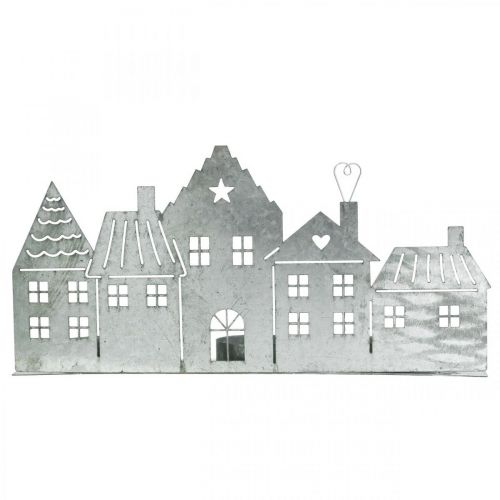 Article Décoration de Noël maisons, photophore métal argenté 25cm
