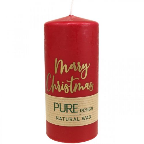 Floristik24 PURE bougies pilier Merry Christmas 130/60mm cire rouge 4pcs