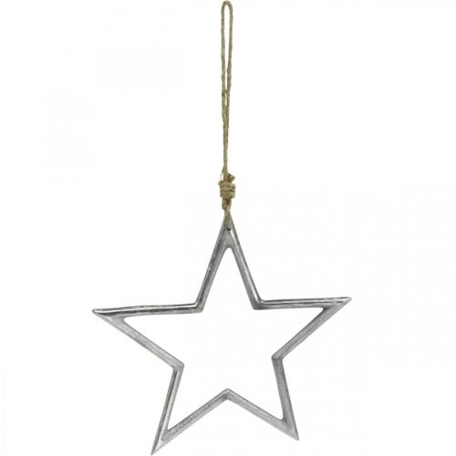 Floristik24 Décoration de Noël étoile, décoration de l'avent, pendentif étoile argent L24,5cm