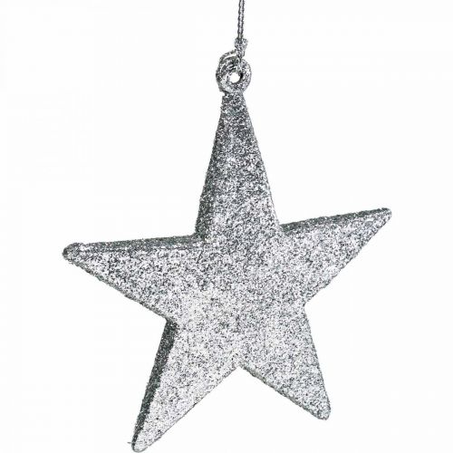 Article Décoration de Noël pendentif étoile argent pailleté 9cm 12pcs
