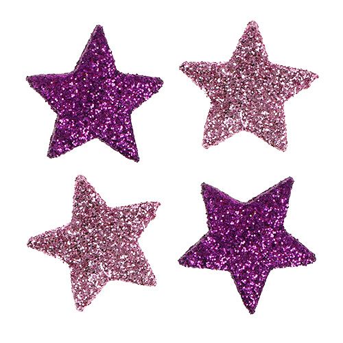 Floristik24 Décoration de Noël étoile 2,5cm rose mica, violet 48pcs