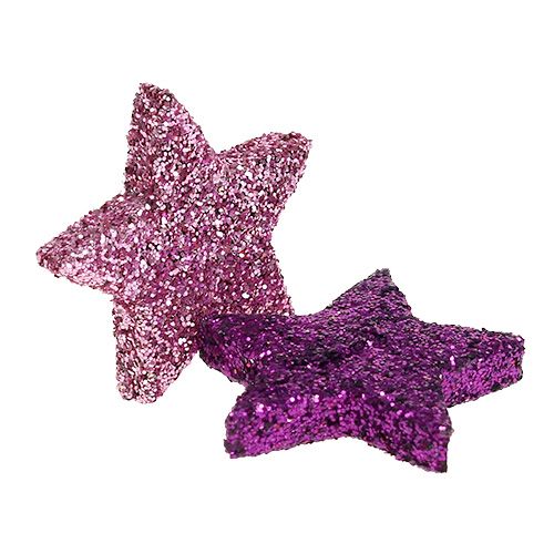 Article Décoration de Noël étoile 2,5cm rose mica, violet 48pcs