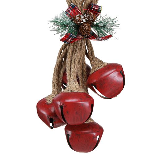 Article Décoration de Noël à suspendre cloches rouges avec noeud 51cm