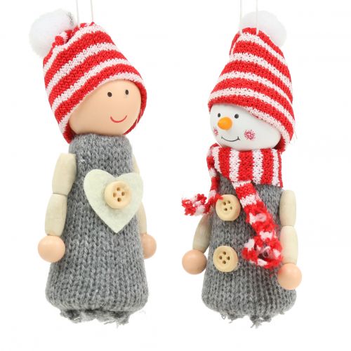 Floristik24 Figurines de décoration de Noël 10cm gris, rouge 6pcs