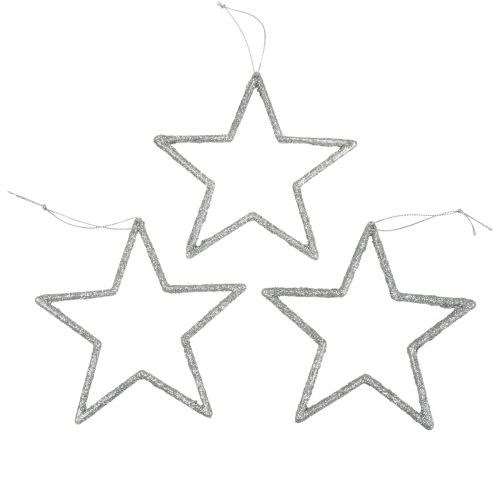 Pendentif étoile de décoration de Noël paillettes argentées 12cm 12 pcs