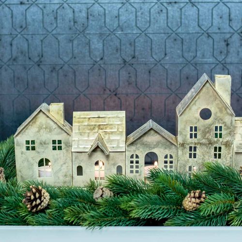 Floristik24 Diorama de Noël, décoration métal avec éclairage, phares dorés, look vintage L67.5cm H20cm