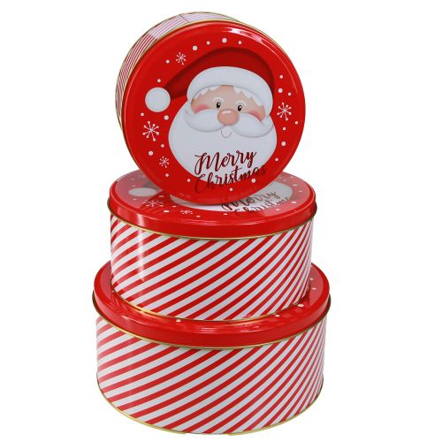 Floristik24 Boîtes de Noël Métal Rondes Rouge Blanc Ø13,5-19cm Lot de 3