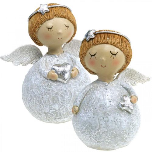 Floristik24 Ange de Noël figurine d&#39;ange avec étoile / coeur H11cm 2pcs