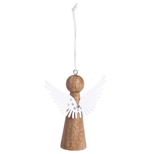 Article Bois d&#39;ange de Noël à suspendre blanc naturel 8cm 6 pcs