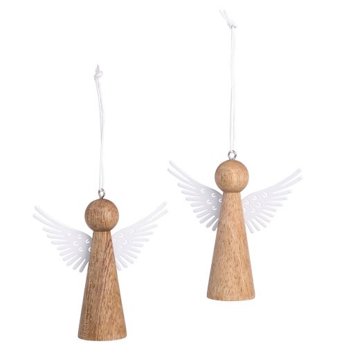 Article Bois d&#39;ange de Noël à suspendre blanc naturel 8cm 6 pcs