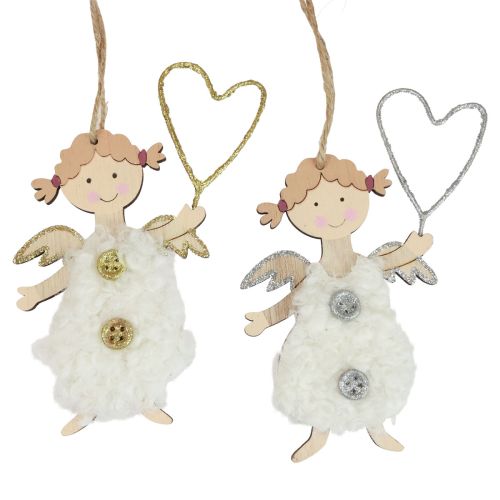 Floristik24 Ange de Noël avec coeur Décorations pour sapin de Noël en bois 14,5 cm 8pcs