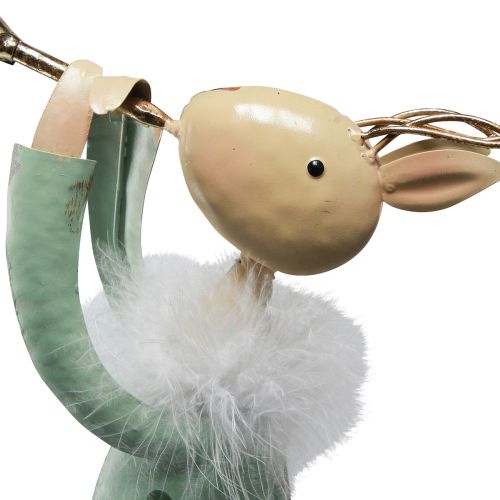 Article Figurine de Noël cerf trompette en métal vert or 51cm