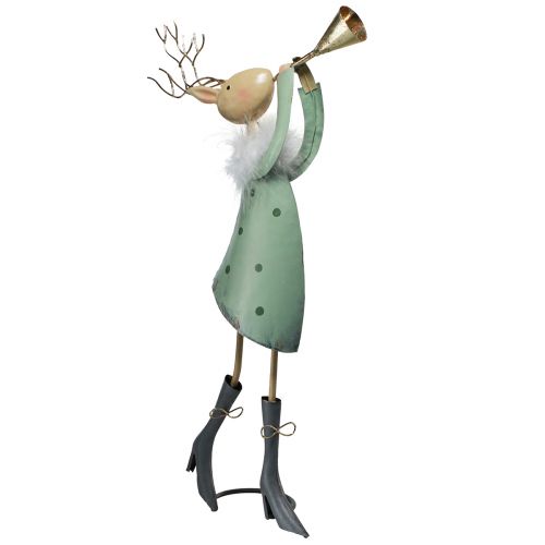Article Figurine de Noël cerf trompette en métal vert or 51cm