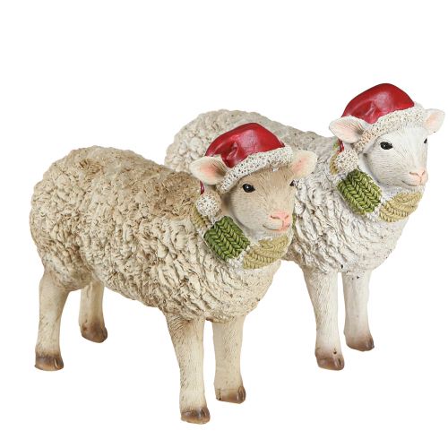 Article Figurines de Noël mouton avec bonnet et écharpe L16cm 2 pièces