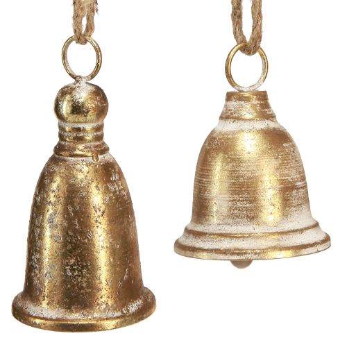 Floristik24 Cloche de Noël dorée aspect antique H13/18cm 2pcs