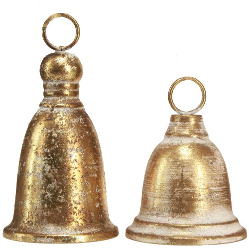 Floristik24 Cloche de Noël dorée aspect antique H13/18cm 2pcs